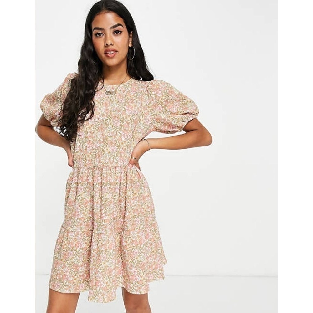 ASOS Design Mini Tiered Smock Dress‎ Pastel Vintage Floral Size 6 NWT